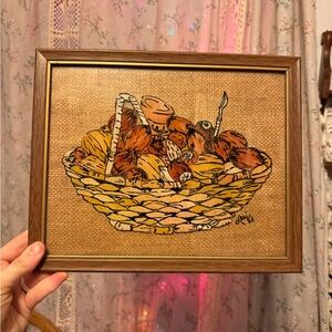 Charming Basket Wall Art with Brown Frame